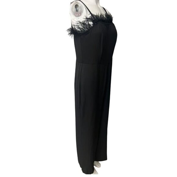 Nicole Miller Black Ostrich Feather Trim Jumpsuit Size 12 - Picture 2 of 14